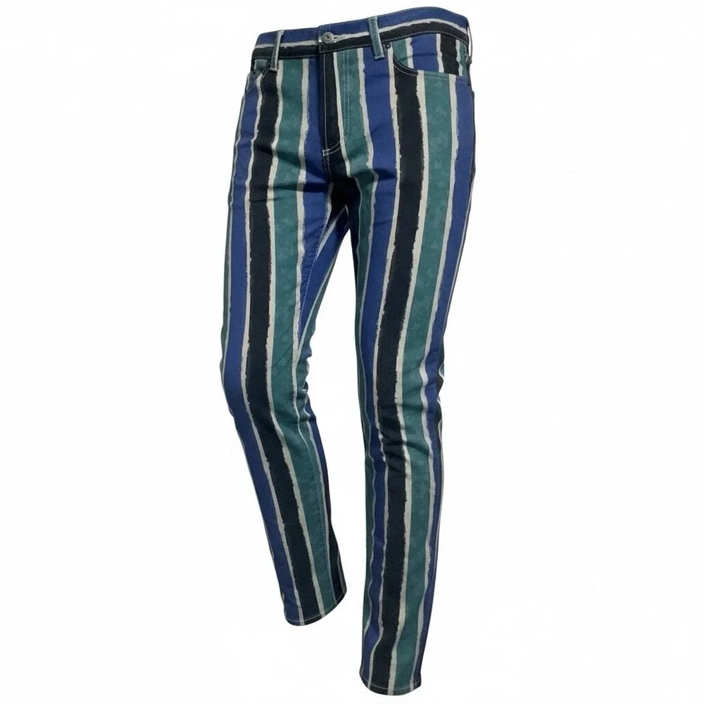 Versace Collection Men's Striped‎ Slim Fit Pants 33 Blue Green Cotton Stretch